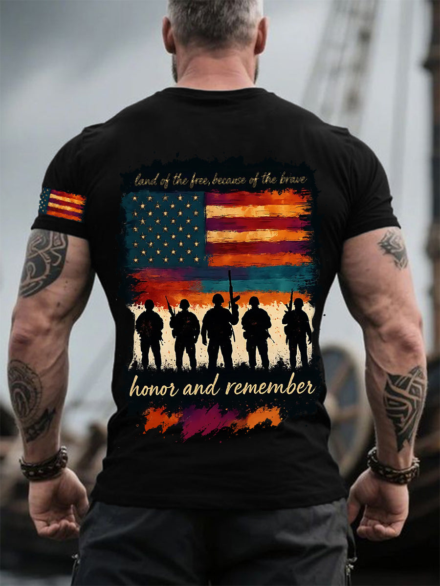 Men's Memorial Day Honor And Remember Home Of The Free Because Of  The Brave Printed Short-sleeved T-shirt