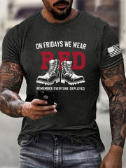 Men's On Fridays We Wear Red Remember Everyone Deployed  T-shirt
