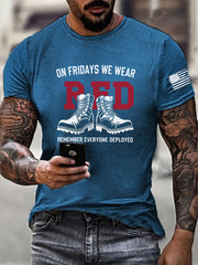 Men's On Fridays We Wear Red Remember Everyone Deployed  T-shirt