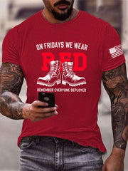 Men's On Fridays We Wear Red Remember Everyone Deployed  T-shirt