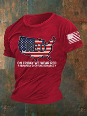 Men's On Fridays We Wear Red Remember Everyone Deployed T-shirt