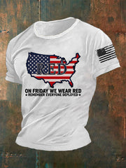 Men's On Fridays We Wear Red Remember Everyone Deployed T-shirt