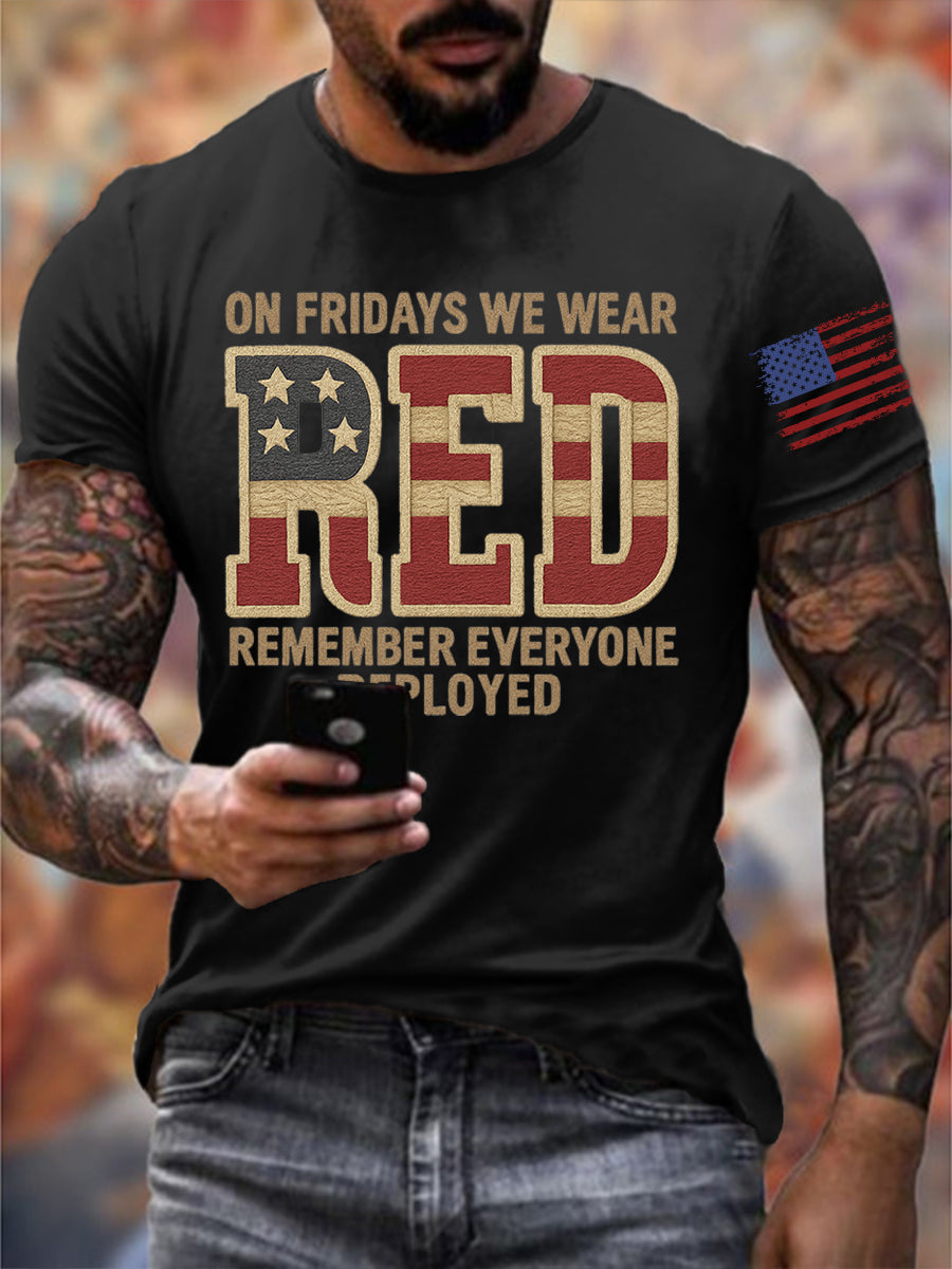 Men's RED Remember Everyone Deployed Short-sleeved T-shirt
