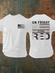 Men's On Fridays We Wear Red Remember Everyone Deployed T-shirt