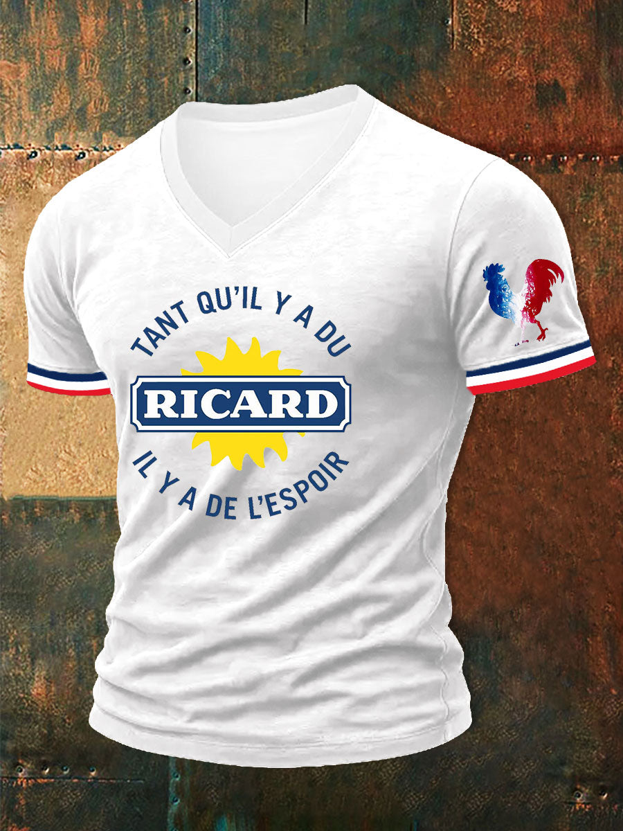 T-shirt à manches courtes à col en V imprimé tant qu'il y a a du  Homme