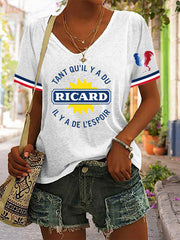 T-shirt à col en V Femme Tant Qu'il Y A Du