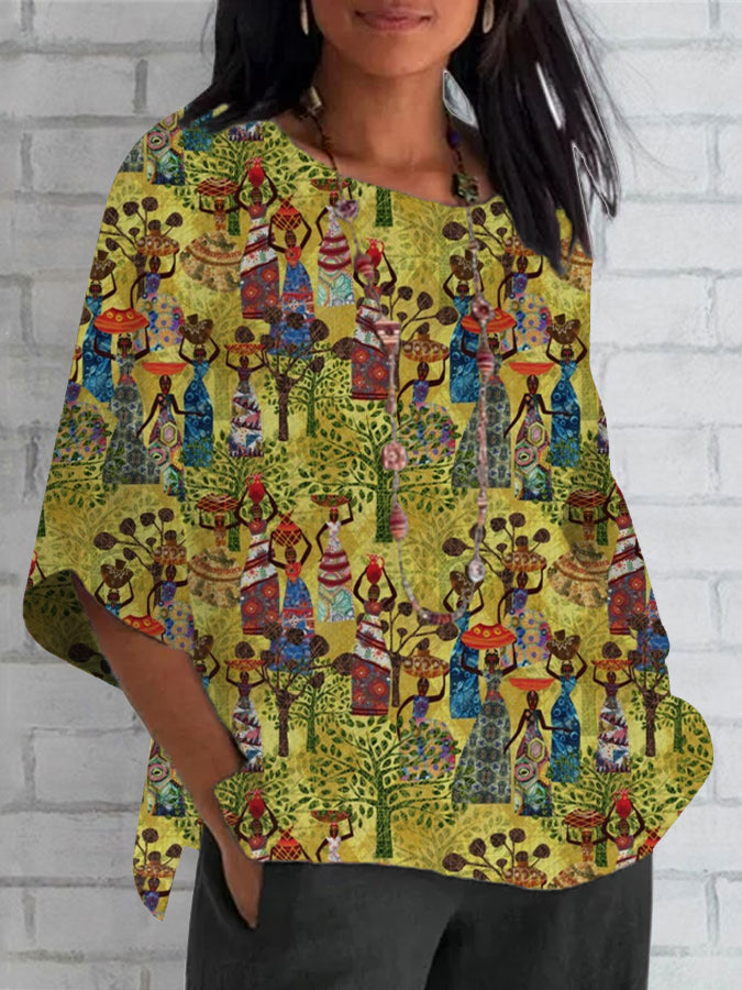 Retro Black Art Print Top Shirt imprimé pour femmes