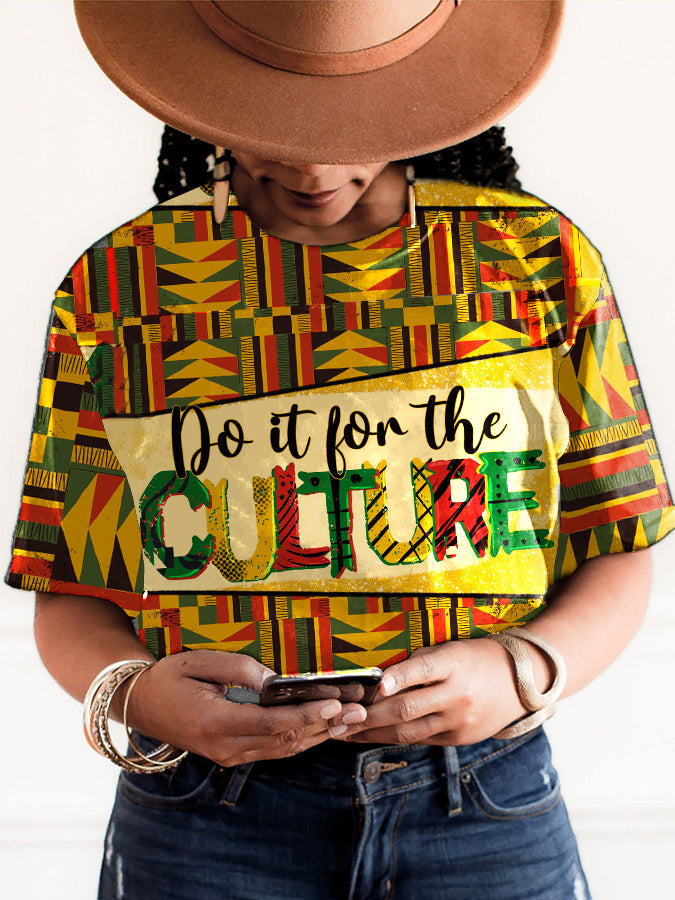 T-shirt à manches courtes à col en O imprimé  Femme
