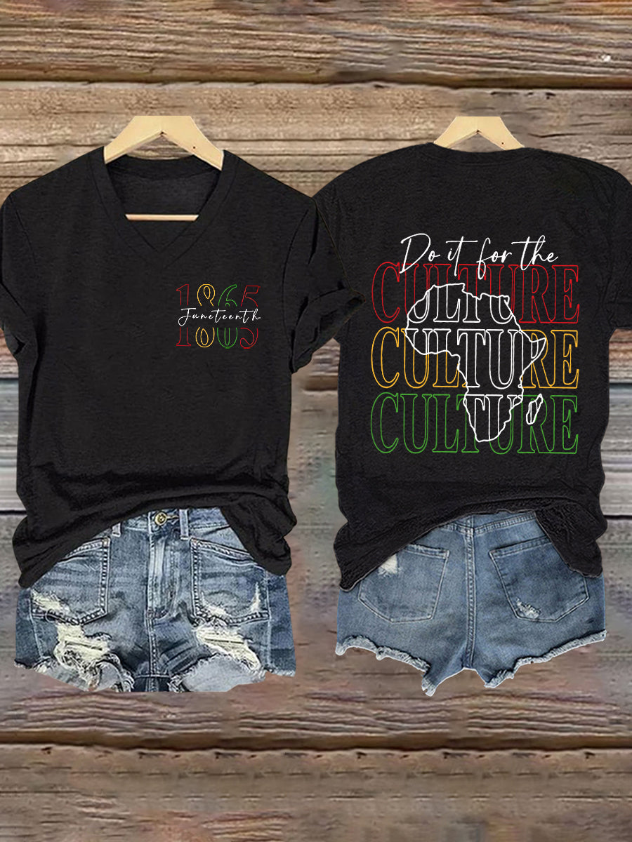 T-shirt à manches courtes à col en V imprimé  Femme