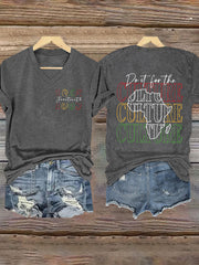 T-shirt à manches courtes à col en V imprimé  Femme