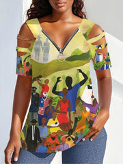 Zipper Off-Shoulder Tee Femme
