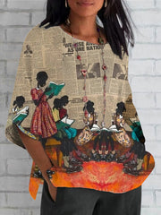 T-shirt à manches courtes à col en V imprimé graphique  noir décontracté pour femme