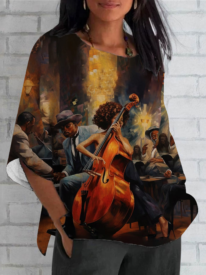 Femme  Black Art Print Blouse imprimée