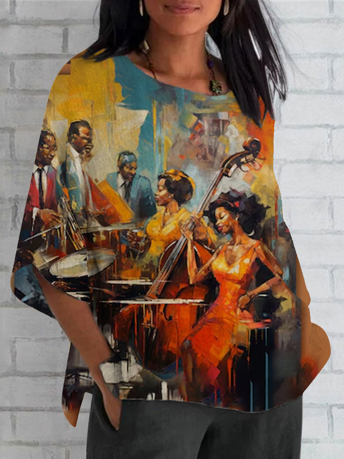 Femme  Black Art Print Blouse imprimée