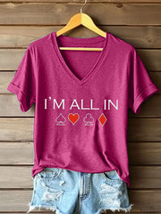 T-shirt à col en V Poker Cards Art Print pour femmes