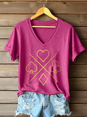 T-shirt à col en V Poker Cards Art Print pour femmes