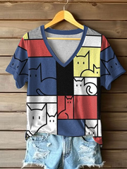 T-shirt à imprimé Cat Line Art Femme