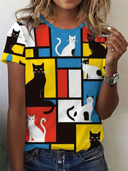 T-shirt à imprimé Cat Line Art Femme