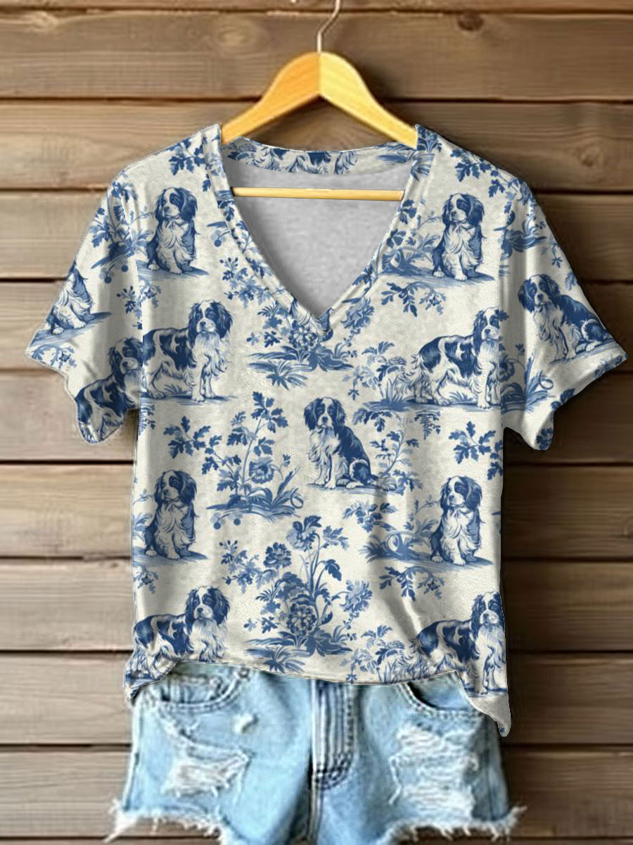 T-shirt à imprimé Cavalier King Charles Spaniel Femme