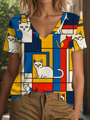 T-shirt à imprimé Cat Line Art Femme
