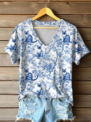 T-shirt décontracté à imprimé chat siamois pour femmes