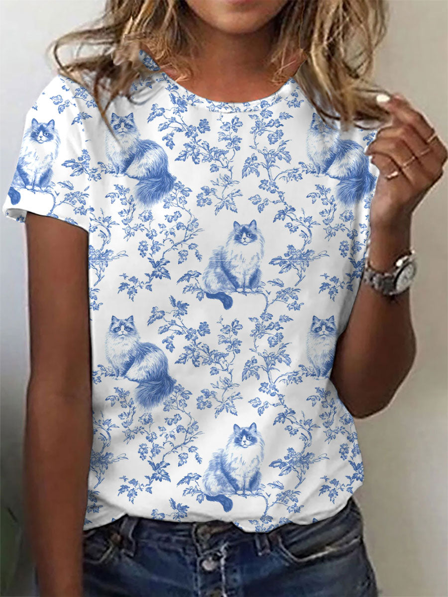 T-shirt décontracté Ragdoll Cat Print Femme
