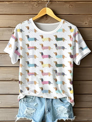 T-shirt mignon à imprimé teckel pour femme
