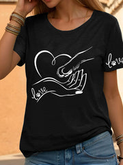 T-shirt décontracté imprimé à la main et à la patte pour femmes