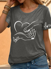 T-shirt décontracté imprimé à la main et à la patte pour femmes