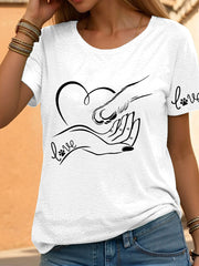 T-shirt décontracté imprimé à la main et à la patte pour femmes