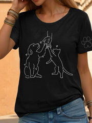 T-shirt décontracté imprimé à la main et à la patte pour femmes