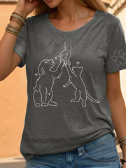 T-shirt décontracté imprimé à la main et à la patte pour femmes