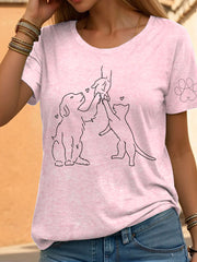 T-shirt décontracté imprimé à la main et à la patte pour femmes
