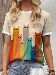 T-shirt coloré imprimé de chats des femmes