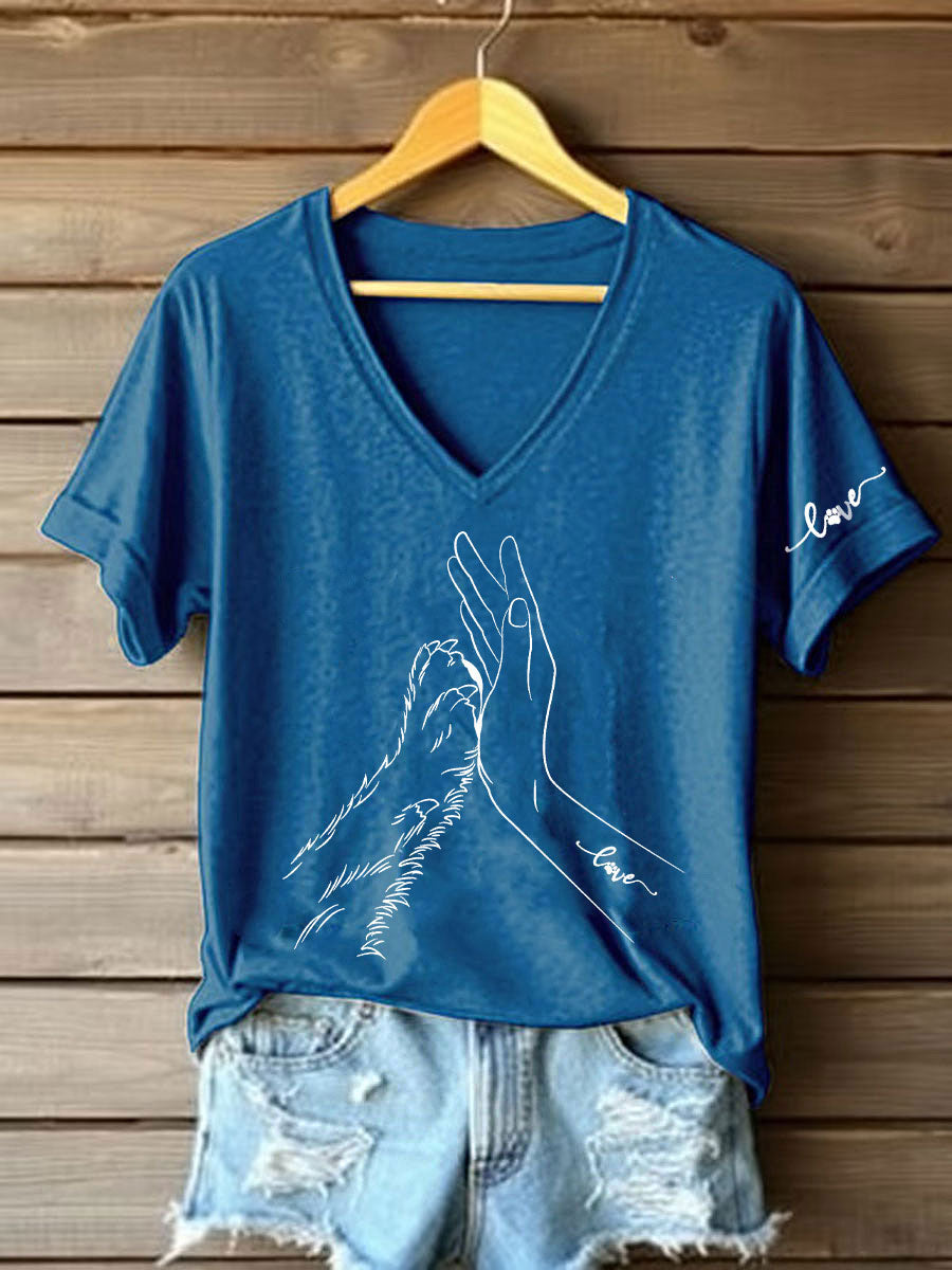 T-shirt décontracté imprimé à la main et à la patte pour femmes