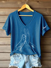 T-shirt décontracté imprimé à la main et à la patte pour femmes