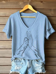 T-shirt décontracté imprimé à la main et à la patte pour femmes