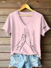T-shirt décontracté imprimé à la main et à la patte pour femmes