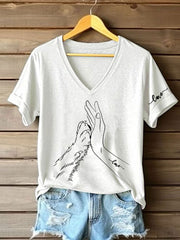 T-shirt décontracté imprimé à la main et à la patte pour femmes