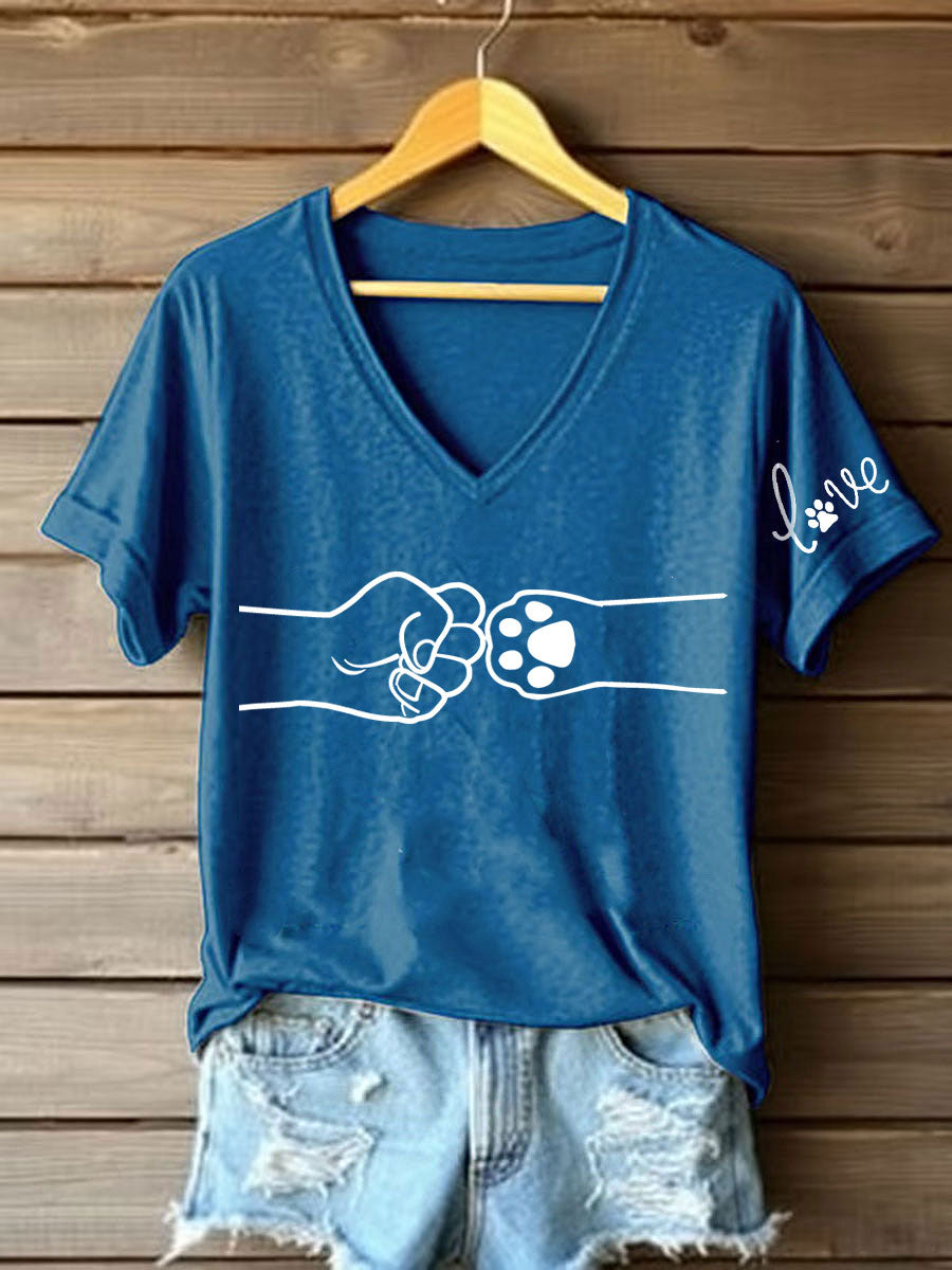 T-shirt décontracté imprimé à la main et à la patte pour femmes