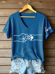 T-shirt décontracté imprimé à la main et à la patte pour femmes