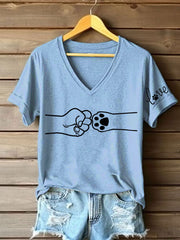 T-shirt décontracté imprimé à la main et à la patte pour femmes