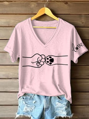T-shirt décontracté imprimé à la main et à la patte pour femmes