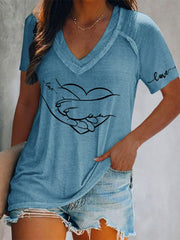 T-shirt décontracté imprimé à la main et à la patte pour femmes