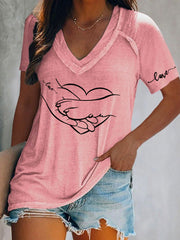 T-shirt décontracté imprimé à la main et à la patte pour femmes