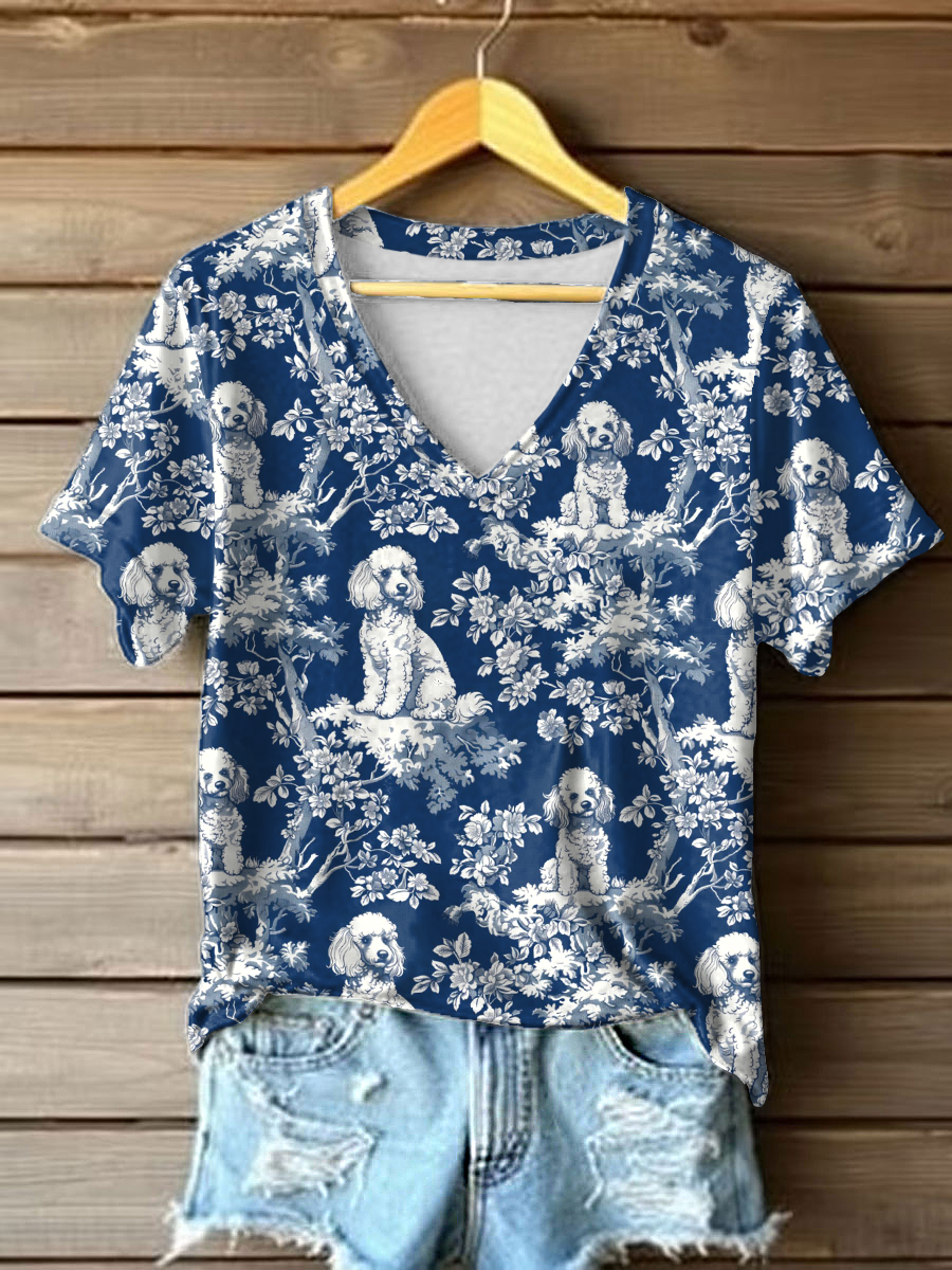 T-shirts Poodle V-Neck Femme