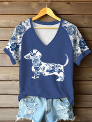 T-shirt à imprimé floral Teckel Femme