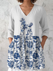 T-Shirt Femme Poodle Floral Coton Et Lin