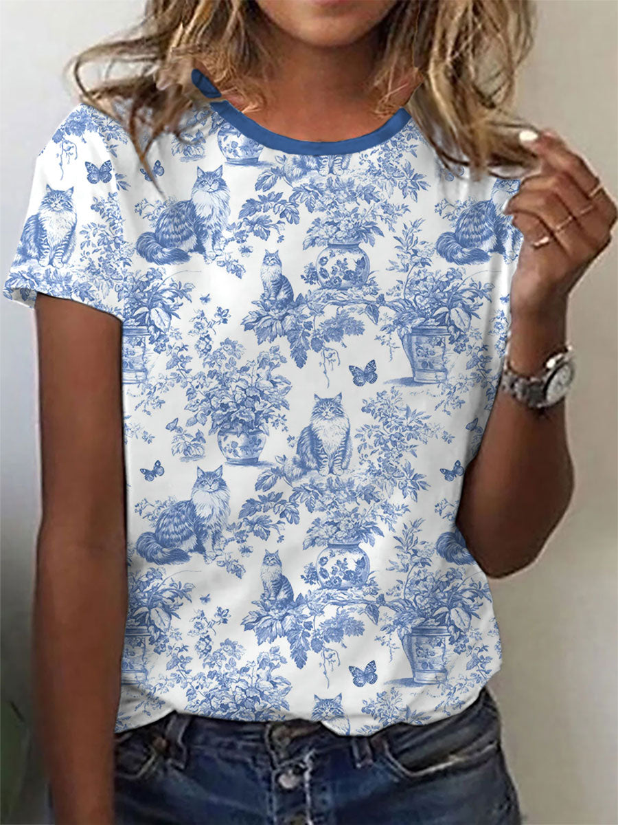 T-shirt décontracté Maine Coon Cat Print Femme