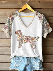 T-shirt décontracté imprimé Golden Retriever Femme